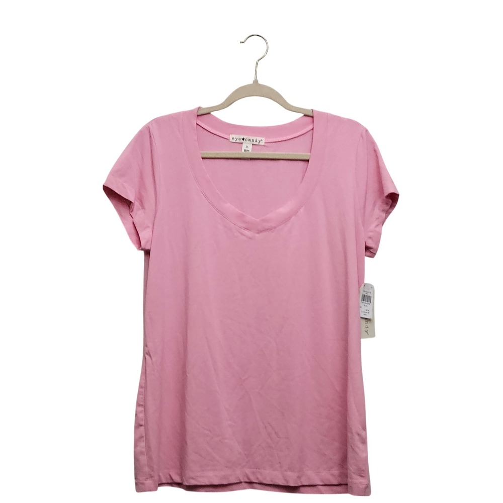 Eye Candy T-Shirt Womens 1X Pink Scoop Neck Short Sleeve Stretch Basic Tee Top